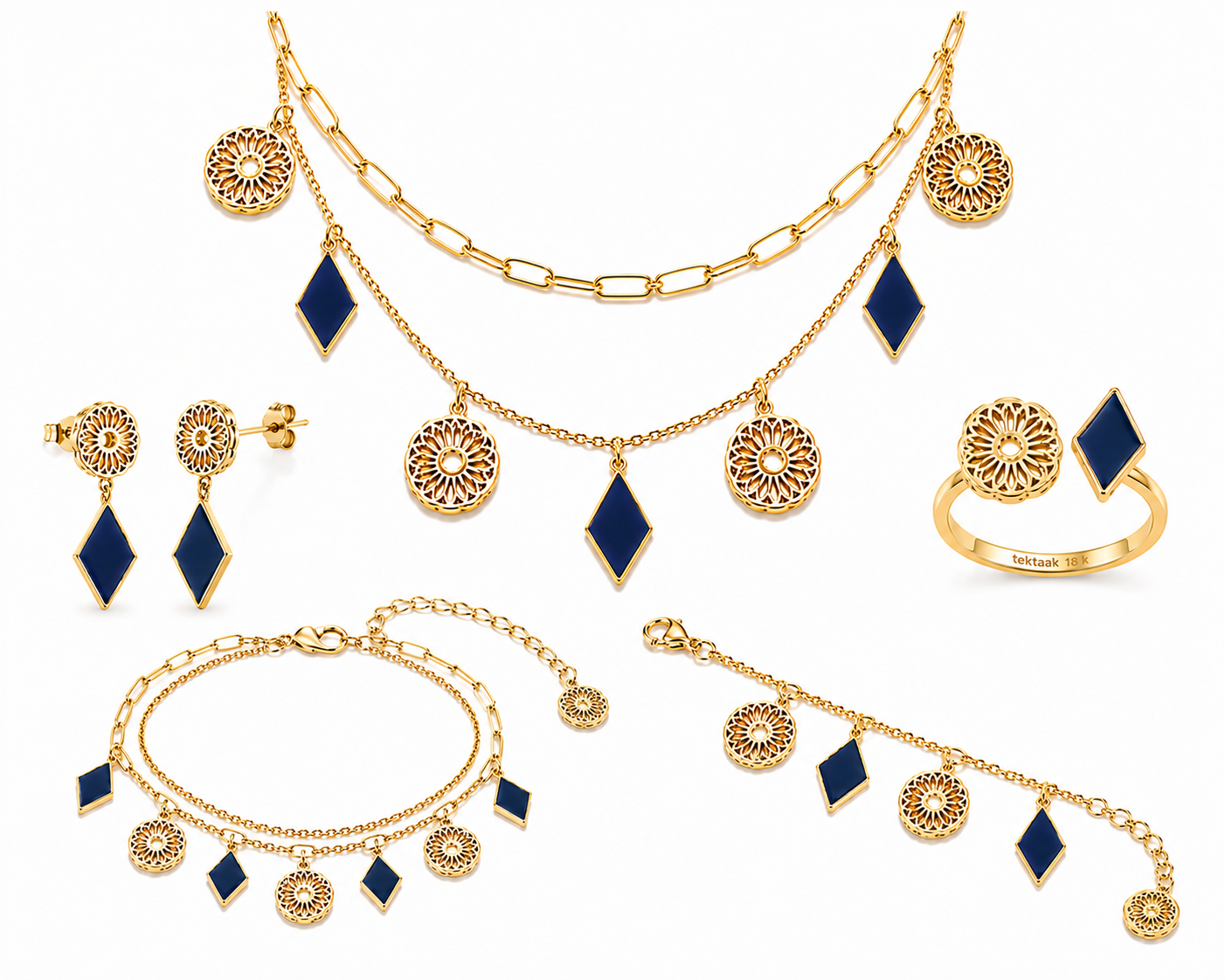 Al Manthora gold Dark Blue Full set ( With Anklet )