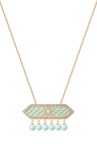 Al jawhara Rose Gold Light blue long necklace