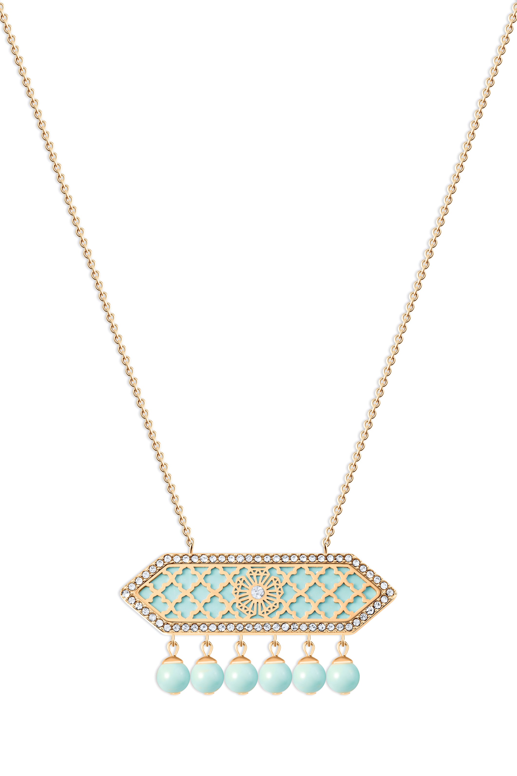 Al jawhara Rose Gold Light blue long necklace