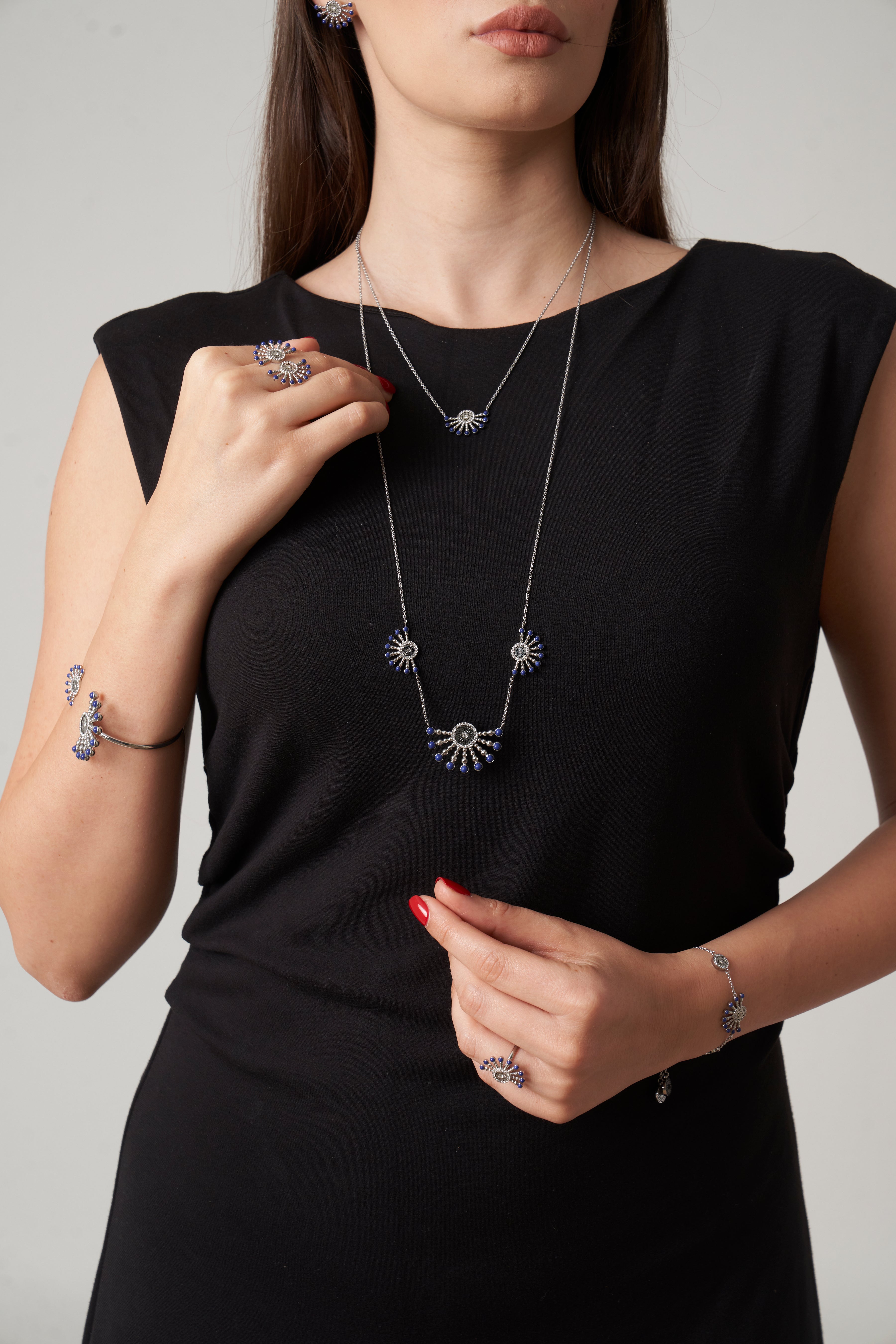 Raggi – Silver Dark Blue Full Set with Anklet