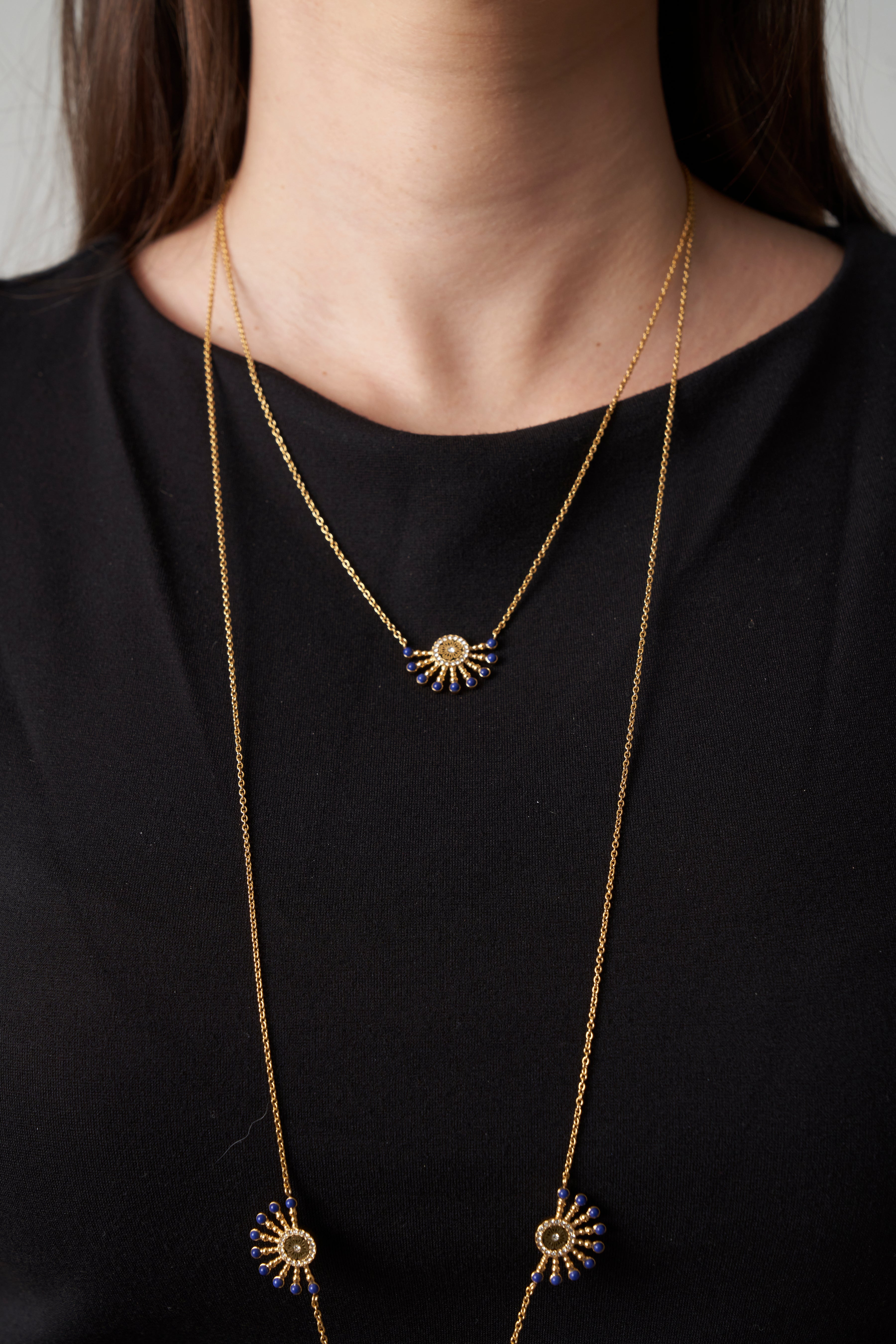 Raggi – Gold Dark Blue Short Necklace