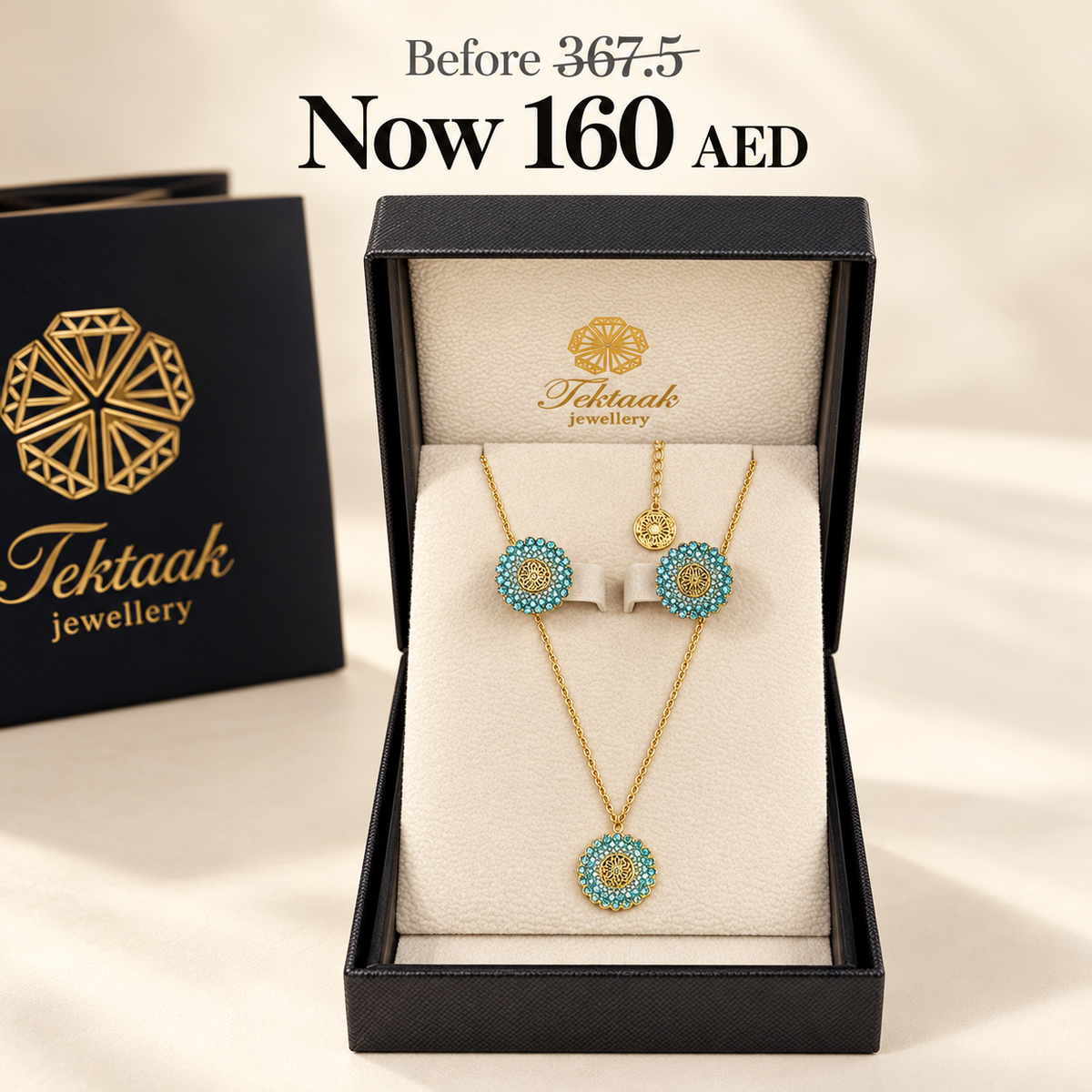 Sun of UAE Gold Light Blue Necklace Earrings offer