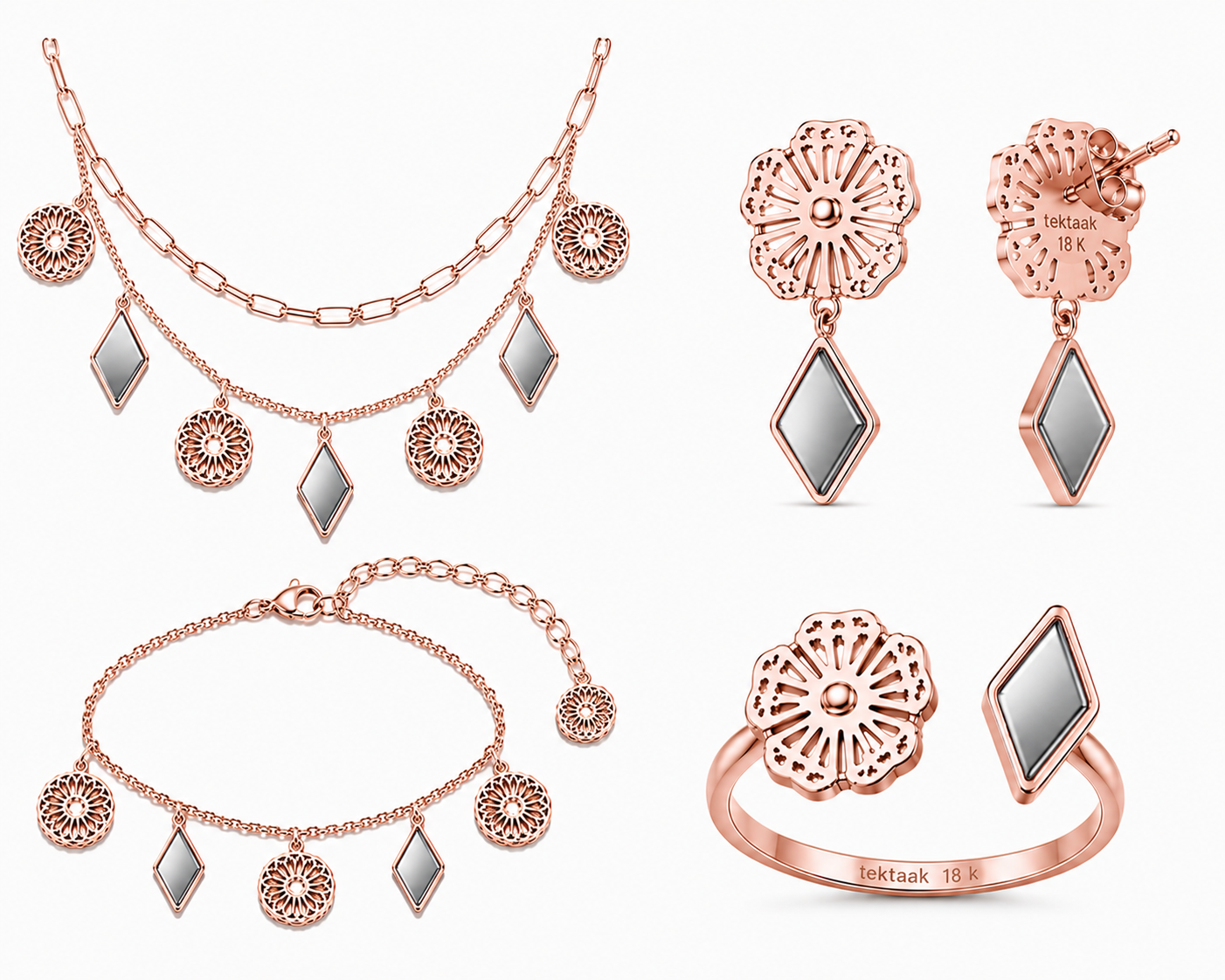 Al Manthora Rose Gold Grey Full Set without Anklet