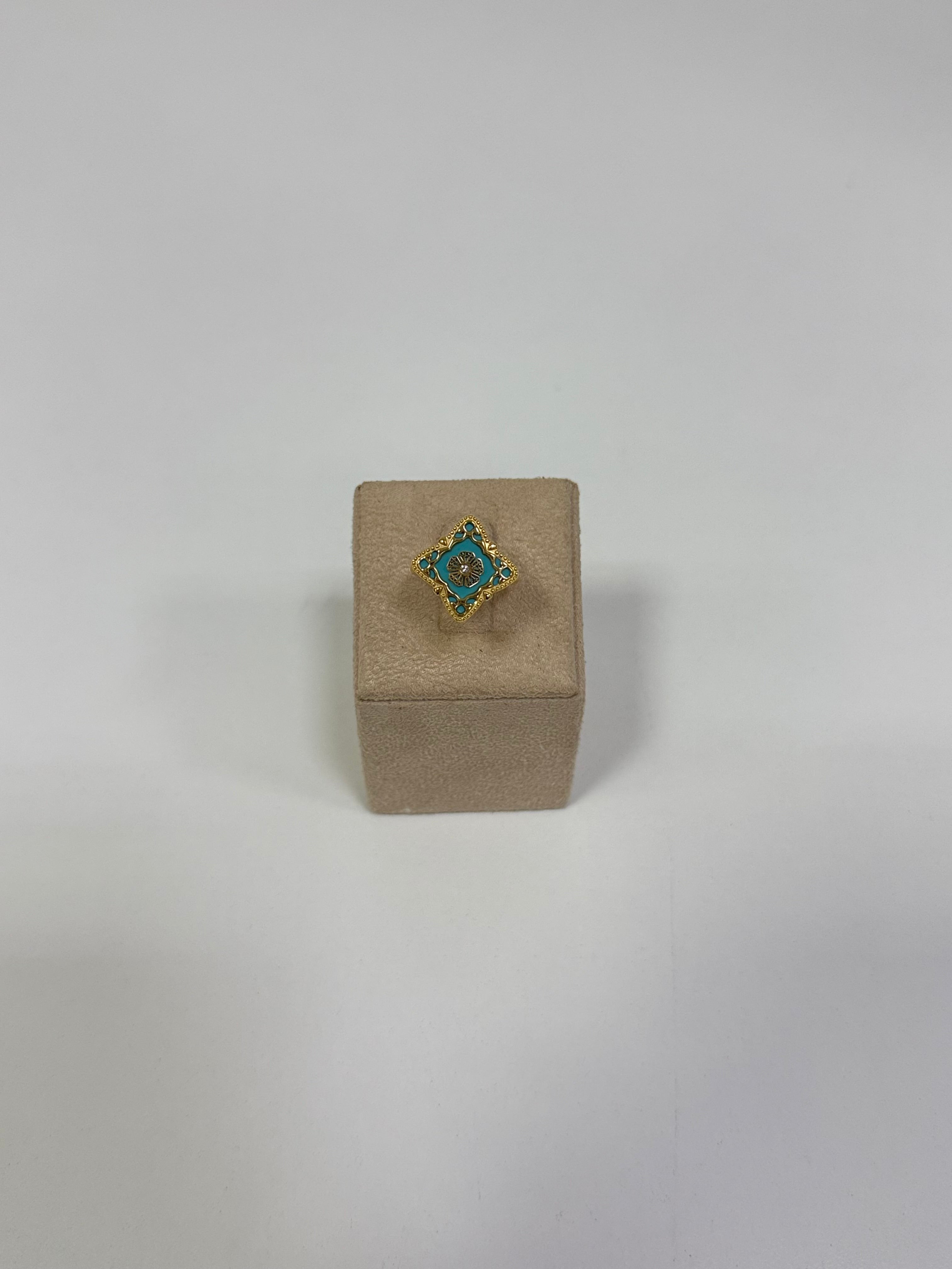 New Blossom Gold Light Blue Ring