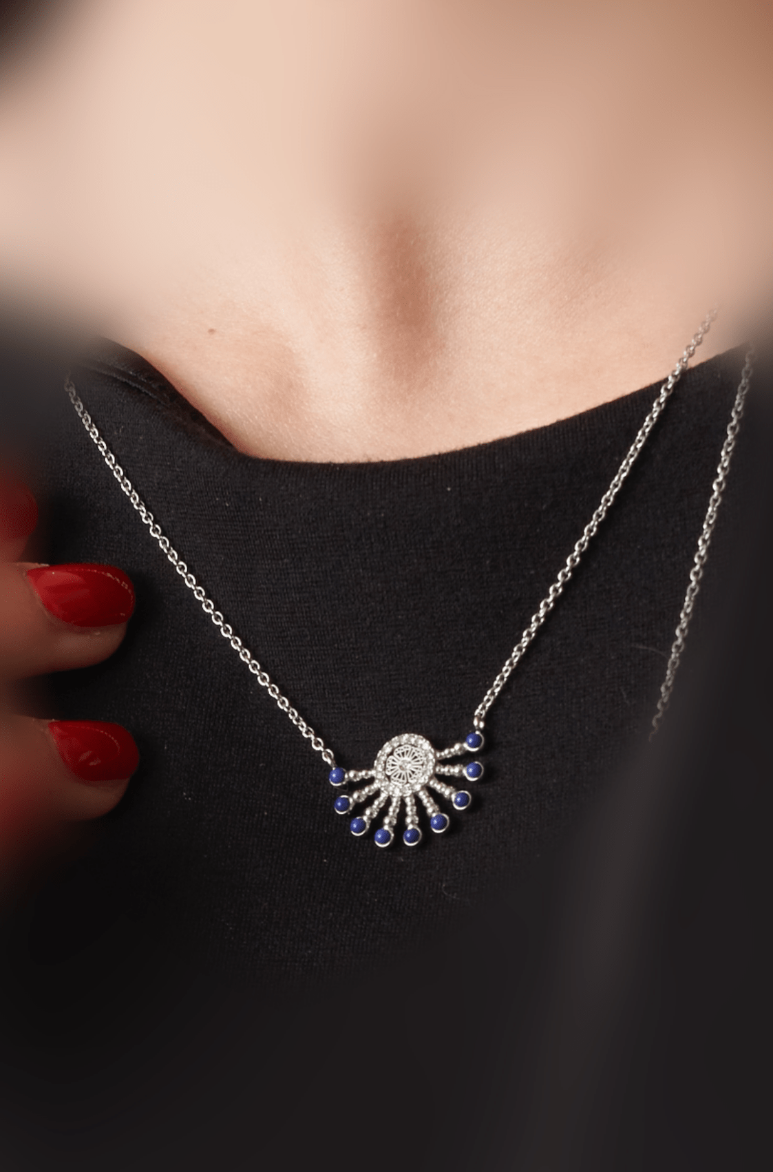 Raggi – Silver Dark Blue Short Necklace