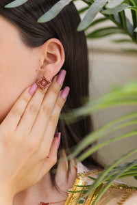 New Blossom Rose Gold Red single Earring