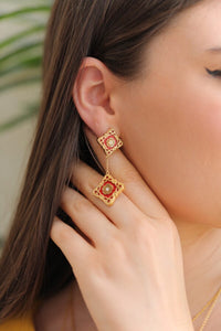 New Blossom Gold Red Long Earring