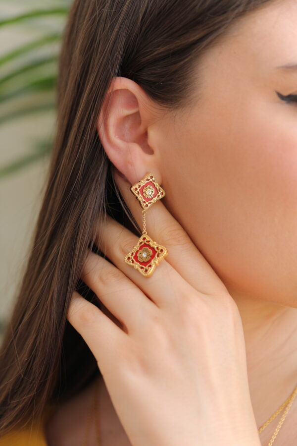 New Blossom Gold Red Long Earring