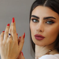 خاتم المنثورا من الذهب الوردي والأزرق الداكن