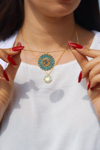 Sun of UAE Gold Light Blue Long Necklace