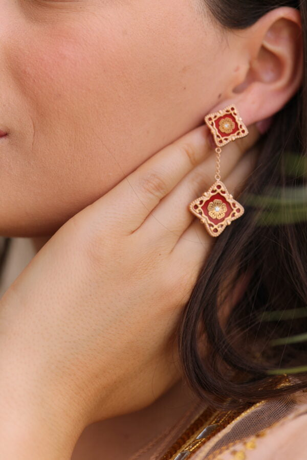 New Blossom Rose Gold Red long Earring