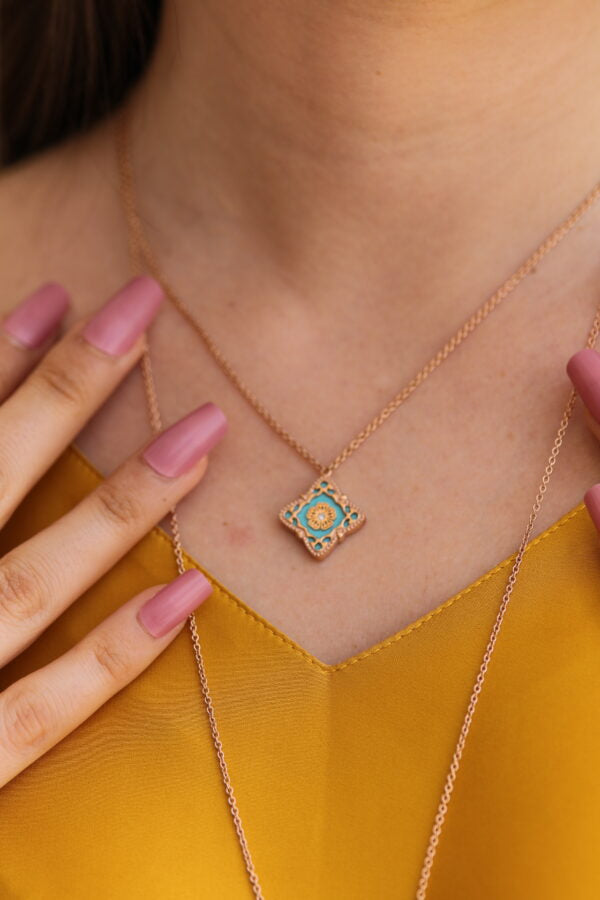 New Blossom Rose Gold turquoise short Necklace